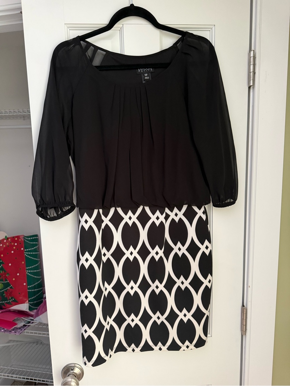Enfocus Studio Black and White Midi Dress with Geometric Skirt